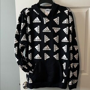 Adidas Black and White Logo Pattern Hoodie